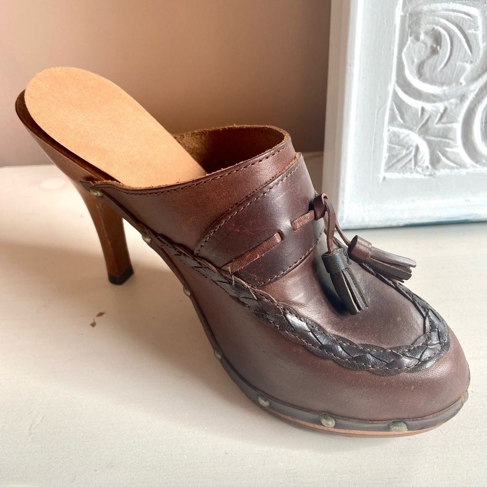 Striking Michael Kors Leather Tassel Clogs Mules Heels Stilettos